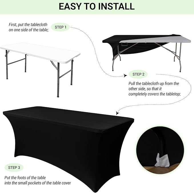 Obstal 4Ft Stretch Spandex Table Cover for Standard Folding Tables - 2 Pack Universal Rectangular Fitted Tablecloth for Party, Banquet, Events, Trade Show (Silver, 48L x 24W x 30H Inches)