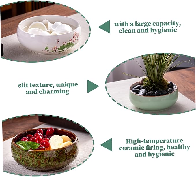 Decorative Bowls 6 inch Ceramic Lotus Bowl Planter with Flat Base Glazed Shallow Planter for Home Office Tabletop Decor