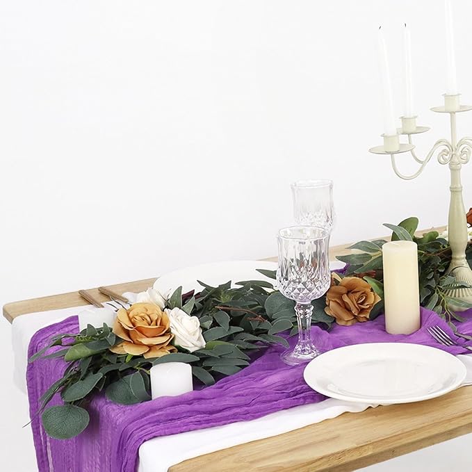 Cheesecloth Table Runner Light Purple Gauze Table Runner 36x120 Inch Wedding Runner for Reception Lilac Gauze Cheesecloth for Party Decorations Vintage Sheer Crinkle Table Overlay for Bridal Shower