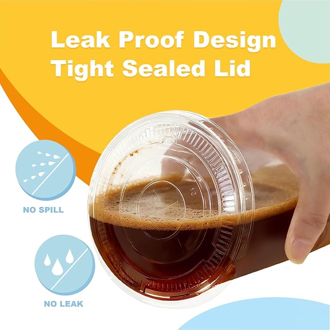 20 oz 100 Pack Disposable Clear Plastic Cups with Lids and Straws, Food Safe Bulk Iced Coffee Cups for Smoothies, Milkshakes and Other Cold Drinks