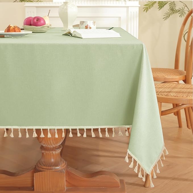 JIALE Spring Tablecloth, Heavy Duty Linen Style Textured Table Cloth Rectangle Tables, Wrinkle-Free Washable Waterproof Table Cover for Kitchen, Dining, Parties, 55"x120", Sage Green