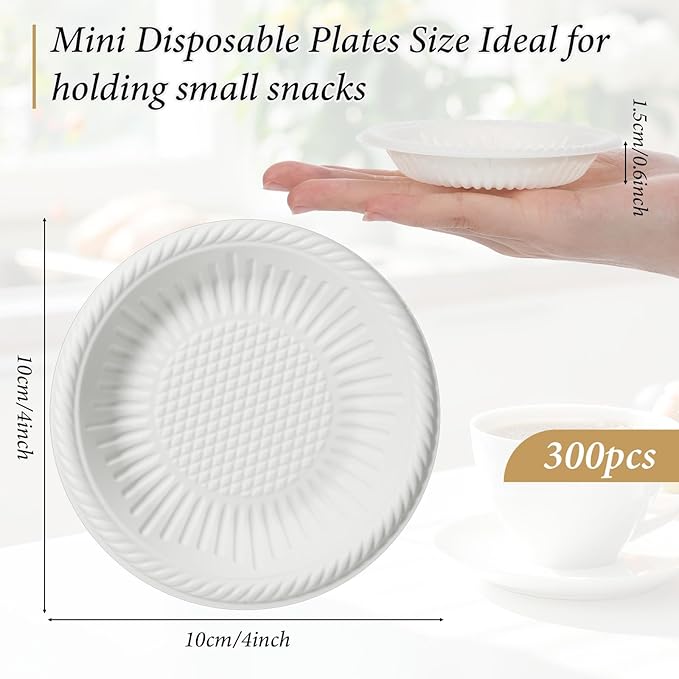 SHENLIU 300 Count Small Paper Plates 4 Inch Disposable Round Paper Plates Bulk Heavy Duty Mini White Tableware for Dinner Cake Appetizer Holiday Birthday Wedding Christmas Party Supplies