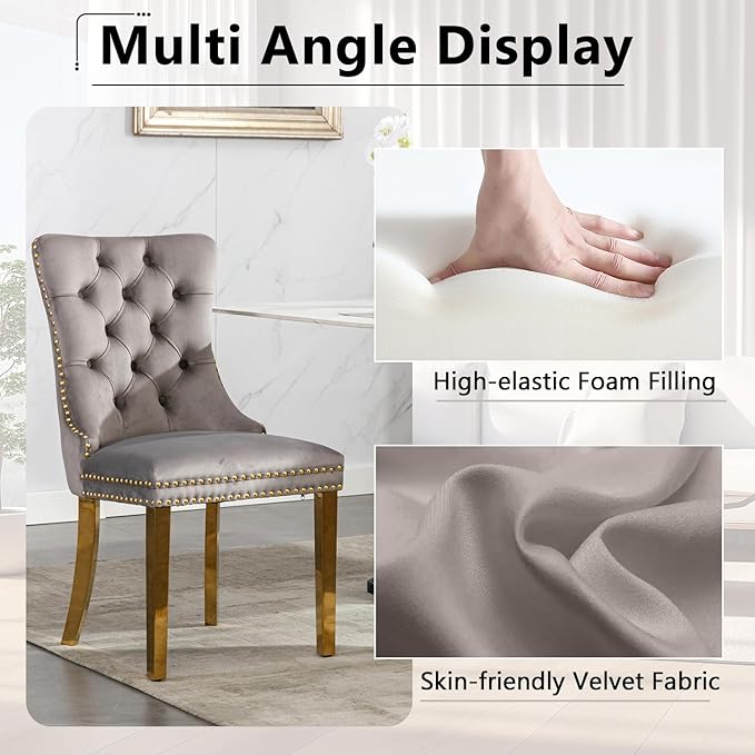 7 Piece Glass Dining Table Set,70" Dinner Room Glass Table Set for 6,Modern Kitchen Dinner Table Set with Stainless Steel Base and 6 Upholstered Velvet Dining Chairs for Living Dining Room