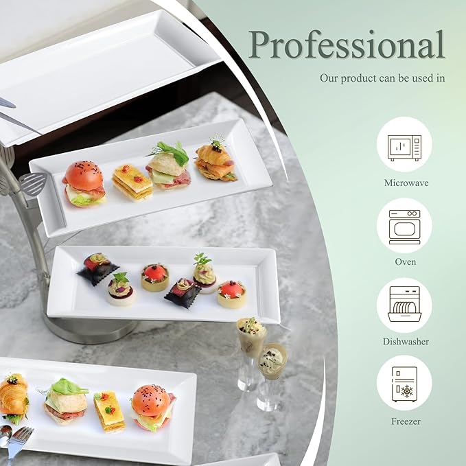 14" Rectangular Platters Set of 4, White Ceramic Platters, Large Serving Plates for Party, Entertaining, Wedding, Rectangle Serving Dishes for Steak, Sushi, Appetizer, Oven Dishwasher Safe