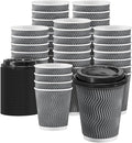 100 Pack 10 oz Disposable Coffee Cups with Lids, Insulated Ripple Wall To-Go Paper Coffee Cups Suitable for Chocolate Cocoa and Hot/Cold Drinks (Grey)