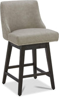 CHITA Counter Height Swivel Bar Stools, FSC Certified Upholstered Counter Stools, Modern Swivel Barstools with Wood Legs for Kitchen Island, 26" Seat Height, Faux Leather in Stone Grey