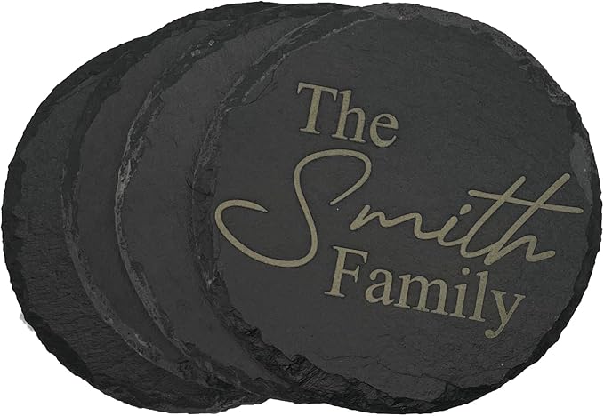 Custom Engraved Personalized Stone Coaster (Set of 4), Custom Wedding Gifts, Home Decor, Bar Table Decor, Drink Slate Coaster Set