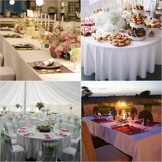 Fokitut 6 Pack Round Tablecloth, 108 Inch, Stain Resistant and Wrinkle Polyester Table Cloth, Fabric Table Cover for Kitchen Dining, Wedding, Party, Holiday Dinner-Blue Mist