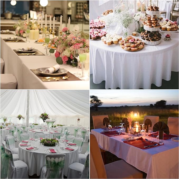 Fokitut 2 Pack Waterproof Round Tablecloth, 70 Inch, Stain Resistant and Wrinkle Polyester Table Cloth, Fabric Table Cover for Kitchen Dining, Wedding, Party, Holiday Dinner-White
