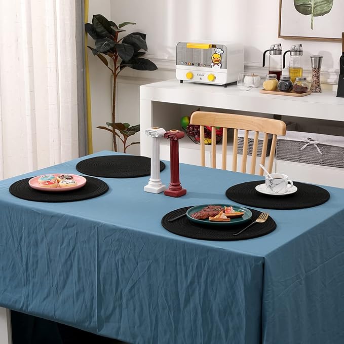4 Pack Round Woven Placemats,13.8 inch Plate Chargers Black Thick Place Mats Cotton Rope Braided Tablemats Rattan Tablemats Black Weave Placemats for Dining Table
