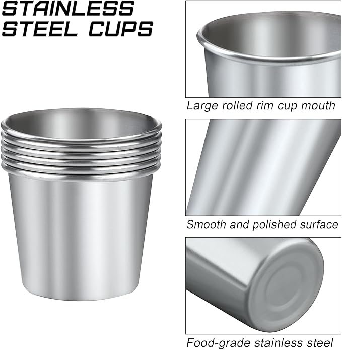 Ruisita Resinta 6 Pack 5 oz Stainless Steel Cups Metal Shatterproof Stackable Pint Drinking Cups for Kids