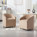 Modern Barrel Dining Chairs with Rolling Casters Set of 2, Upholstered Velvet Swivel Dining Room Chairs with Wheels for Kitchen Living Room Home Office, Khaki