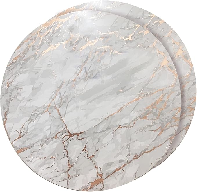 Dainty Home Foiled Granite Thick Cork Heat Resistant Dining Table Placemats Set of 2, 15" Round, Marbled Rose Gold - 2MC15RGO