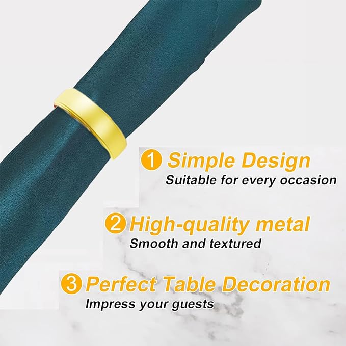 8 Pcs Gold Napkin Rings - Metal Napkin Ring(Semicircle) Stainless Steel Napkin Rings for Table Settings Wedding Christmas Party Dinner Table