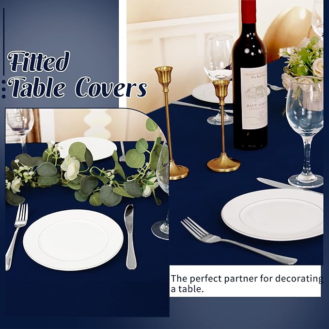 HAISIWLKJ 6 Pack Table Cloth 6ft Navy Blue Tablecloths for Rectangle Folding Table Spandex Fitted Stretch Cover Wrinkle Resistant Washable Protector for Party, Wedding, Banquet, Festival.