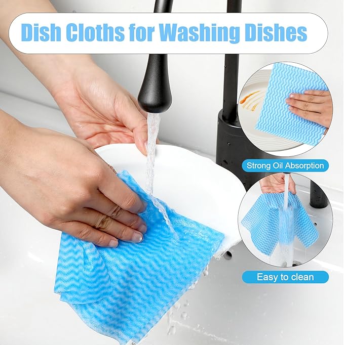 300 Pcs Disposable Dish Cloths for Kitchen Disposable Cleaning Cloth and Towels Handy Cleaning Wipes Disposable-Rags for Kitchen and Office(Blue)