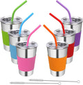 Kids Tumbler with Lids and Straws, 16oz Stainless Steel Cups with Colorful Sleeves, Unbreakable Smoothie Drinking Water Mug, Apply for Adults & Children