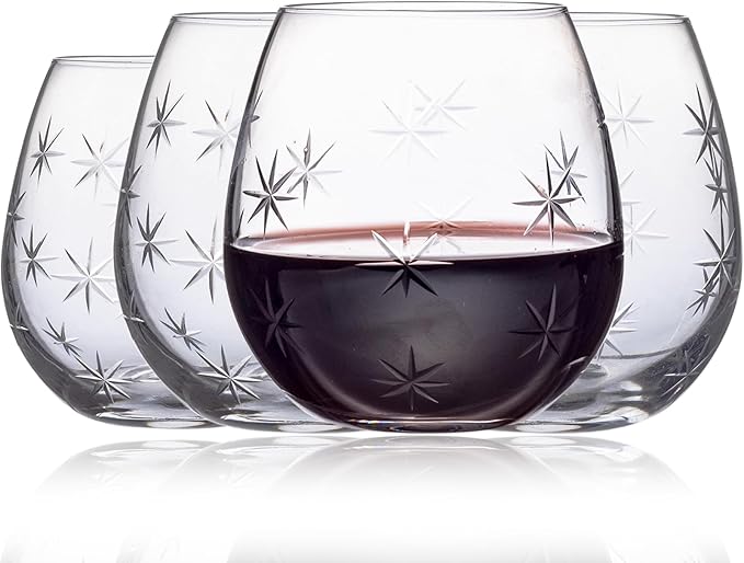 SHOSHIN Handmade Crystal Hand-cut Stemless wine glass (Star set of 4)