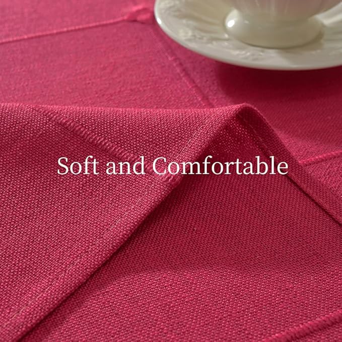 Zobesta Linen Table Cloth Rectangle Table 120 x 53 Inch, Cotton Red Linen Tablecloth Rectangle Heavy Weight Washable Farmhouse Soft Boho Tablecloth for Outdoor, Party, Holiday, Picnic, Dining