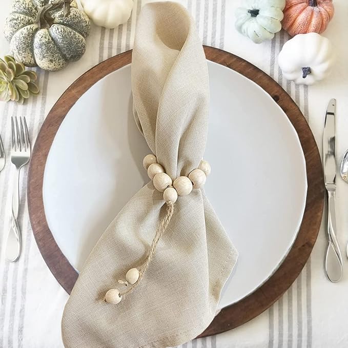 Handmade Napkin Ring with Wood Beads & Jute Twine - Affordable Rustic Wooden Napkin Ring Holder for Table Decoration | Boho Style Farmhouse Napkin Rings | Napkin Rings Set of 6