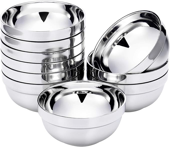 10 Pack Stainless Steel Bowls Double-walled Insulated Soup Bowls Multipurpose Rice Ice Cream Kids Snacks