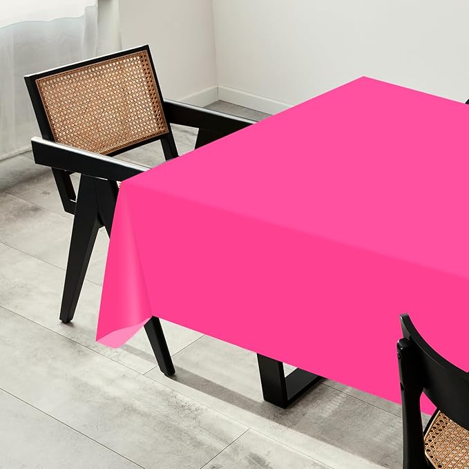 54 Inch X 200 Feet Plastic Table Cover Roll with Convenient Slide Cutter, Disposable Plastic Table Cloth Roll with Cut-to-Size Design for Weddings, Banquets, Parties (Fuchsia)