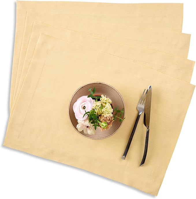 Solino Home Linen Placemats Set of 4 - Golden Straw Placemats 14 x 19 Inch - 100% Pure Linen Table Place Mats for Spring, Easter - Fete