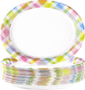 50Pcs Easter Oval Paper Plates 10" x 12" Large Disposable Heavy Duty Color Easter Buffalo Plaid Checkered Paper Platters Spring Rainbow Dessert Plates for Holiday Dinner Birthday Party Supplies