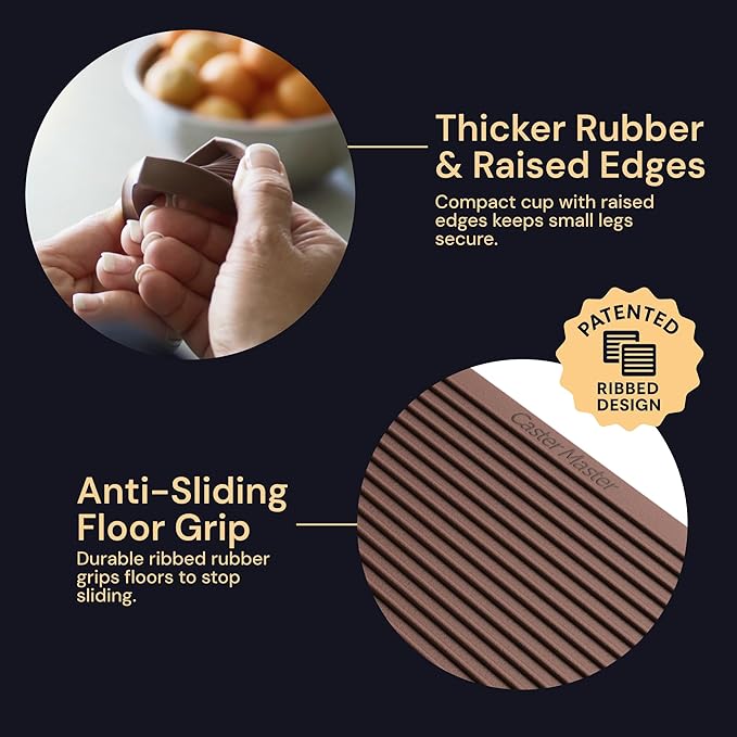 CasterMaster Square Rubber Furniture Pads - 4-Pack, Brown, 5in x 5in - Non Slip Furniture Pads for Hardwood Floors - Floor Protectors for Chairs & Rubber Feet - Stoppers to Prevent Sliding