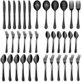 LIANYU 36-Piece Black Silverware Set with Serving Utensils, Stainless Steel Black Silverware Flatware Set for 6, Cutlery Tableware Includes Forks Spoons Knives, Mirror Polished, Dishwasher Safe