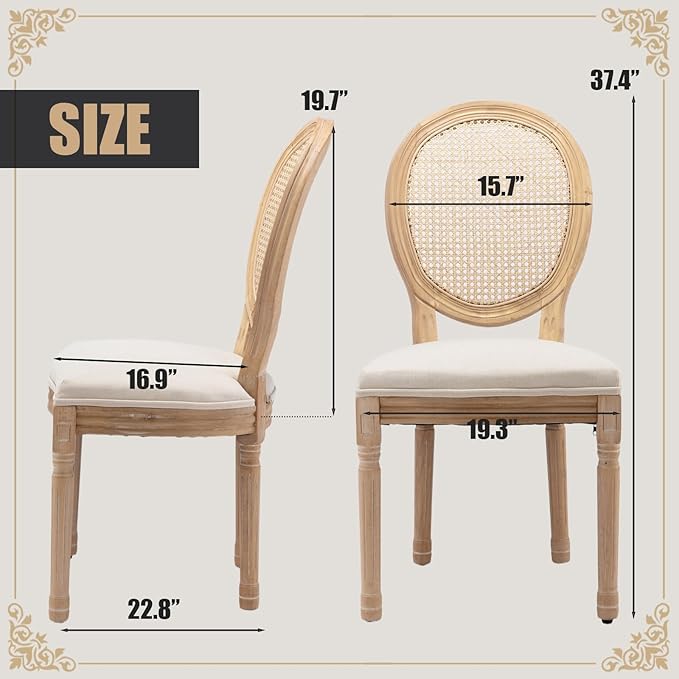 SoarFlash French Dining Chairs Set of 6, Vantage Dining Chair with Round Back, Farmhouse Country Rattan Dining Chair for Kitchen,Bedroom,Beige