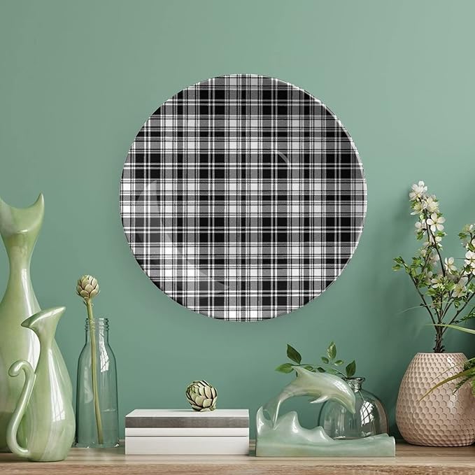 Ceramic Plates, Abstract Decor Decorative Ceramic Plates, British Tartan Stripes Pattern, 7 Inch, Household Plates Decorative, Black White