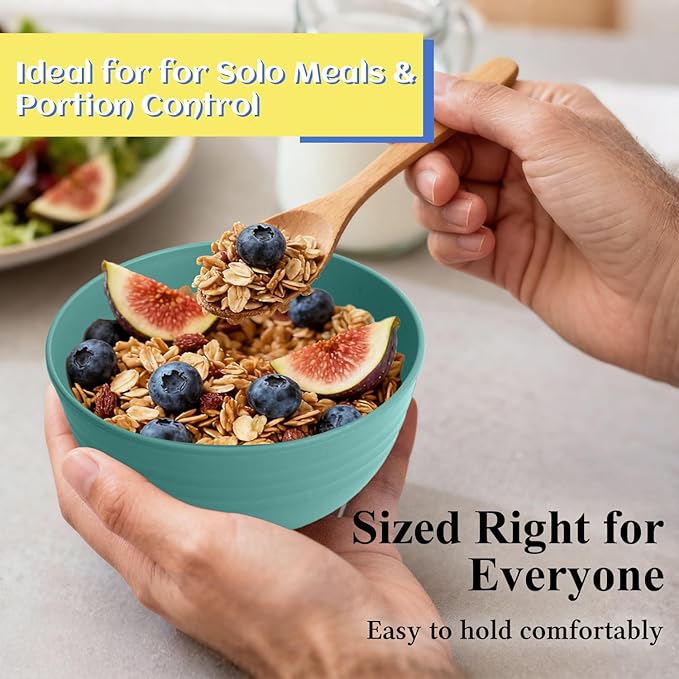 Wheat Straw Bowls 10 OZ, Unbreakable Ice Cream Bowls Set of 6, Reusable Mini Bowls for Salad, Cereal, Soup, Microwave & Dishwasher Safe Fruit Bowl for Indoor & Outdoor, Green