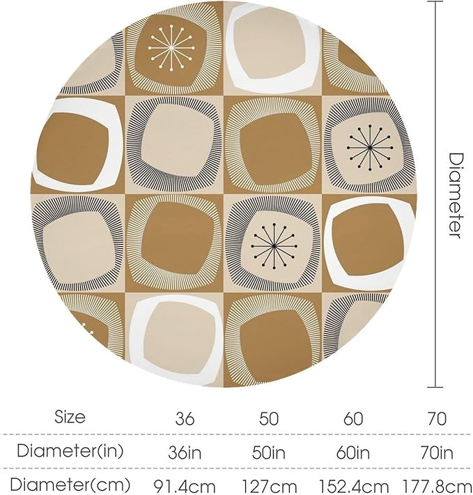 Mid Century Round Tablecloth, Retro Geometric Colorful Squares Abstract Boho Vintage 50s 60s Tablecloth for Home Party Dining Room Kitchen Decor 36Inch(90cm)