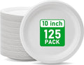 RACETOP 10 Inch [125 Pack] Paper Plates, Compostable Paper Plate, Disposable White Bagasse Plate, Heavy-Duty Biodegradable Plates, Eco-Friendly, Made of Natural Sugarcane Fibers