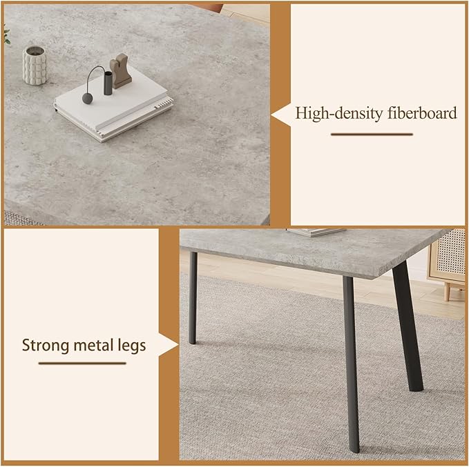 ZckyCine 46.5" Modern Grey Dining Table Set for Small Spaces, 5-Piece Set with Rectangular Table & 4 Padded Leather Chairs, Compact, Sturdy & Easy to Assemble (Table + 4 Grey Dining Chairs, 46.5")