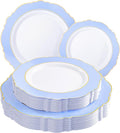 WDF 60pcs Blue Plates Disposable With Gold Rim - Baroque Baby Blue Plastic Party Plates for Wedding/Party/Baby Shower