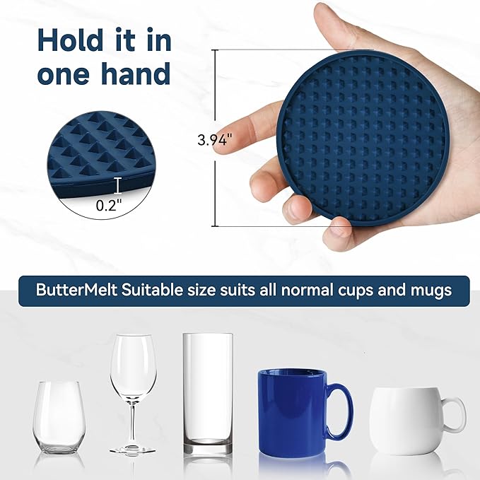 Coasters for Drinks, Silicone Coasters Set of 6 with ABS Holder, Outdoor Coaster for Coffee Table, Non-Slip Rubber Table Cup Mat Desk, Heat Resistant & Scratch-Proof (Navy Blue)
