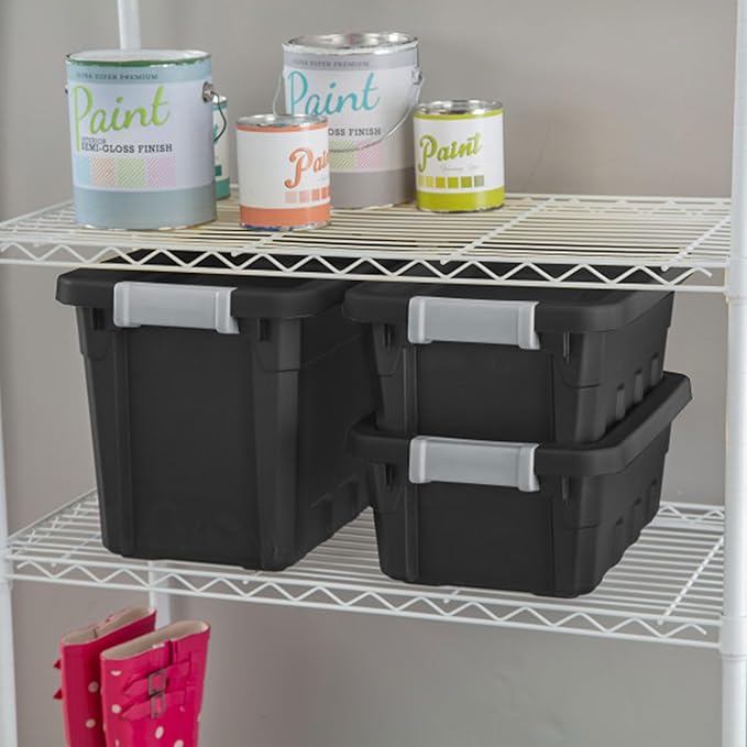 Sterilite 18-Pack Plastic Storage Bins with Lids, Stackable Containers, 4 Gallon, Black