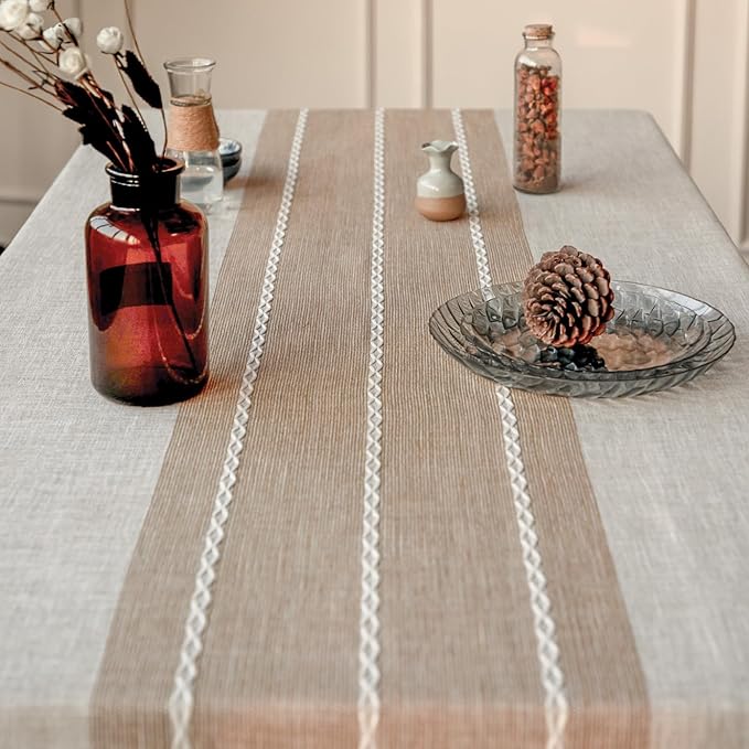 Deep Dream Tablecloths, Waterproof Table Cloth, Linens Wrinkle Free Anti-Fading, Rustic Table Cover Decoration for Kitchen Dinning Christmas (Rectangle/Oblong, 55''x102'',8-10 Seats, Light Coffee)