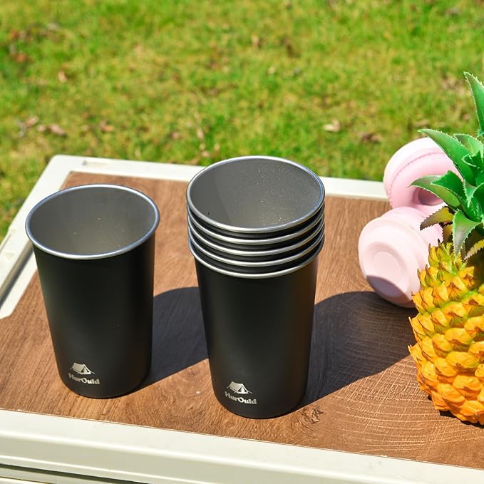 8 Pack Stainless Steel Cups 16oz -Black Stackable Metal Drinking Glasses for Camping, Travel, Shatterproof Tumblers