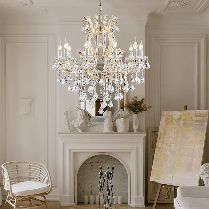 Modern Gold Crystal Chandelier Lighting - Luxury Maria Theresa Chandeliers for Dining Room, Kitchen Island, Living Room, Bedroom, 10 Lights…
