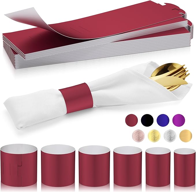 Christmas Napkin Rings Set of 50, 2 Colors in 1, Reusable Adjustable Napkin Bands for Holiday Parties, Wedding, Thanksgiving Table Decor, Waterproof Tear-Proof (Burgundy) Great Gift Idea