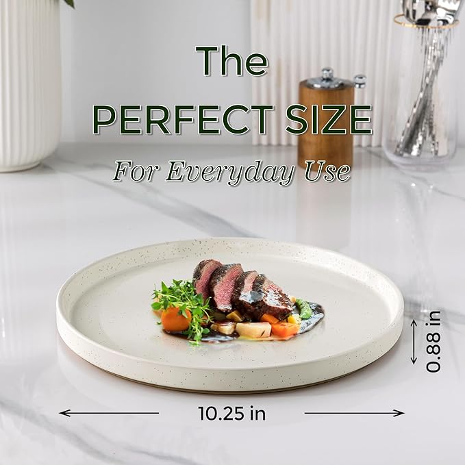AmorArc Ceramic Dinner Plates Set of 6, 10.25 Inch Stoneware Plates for Kitchen,Modern Flat Dinnerware Dishes Set,Microwave& Dishwasher Safe, Scratch Resistant-Beige
