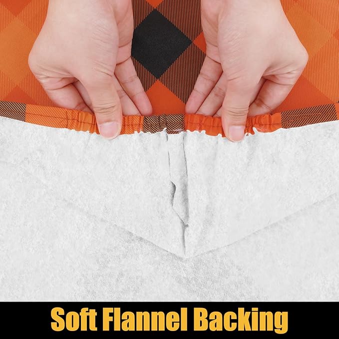 Smiry Rectangle Picnic Table Cloth, Elastic Waterproof Fitted Vinyl Tablecloths, Flannel Backed Buffalo Plaid Table Covers for Dining, Camping, Outdoor (Orange and Yellow, 30" x 72")