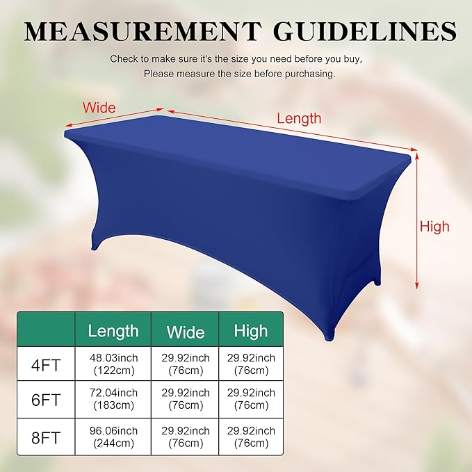 6Pack 8FT Table Cloth for Rectangular Fitted Events Stretch Gemstone Blue Table Covers Washable Spandex Tablecloth Protector for Party, Wedding, Cocktail, Banquet, Festival
