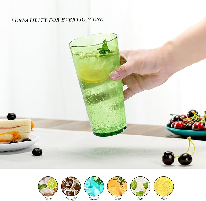 26oz Acrylic Glasses Drinkware (Set of 6), Hammered Design Shatter-Proof Plastic Cups, Reusable Large Drinking Tumblers, Stackable, BPA-Free, Dishwasher-Safe (Green)