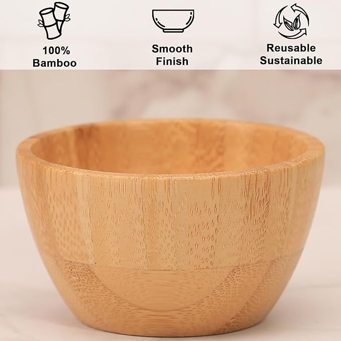Bamboo Wooden Bowls Set of 6, 3 Inch Small Serving Bowls for Snacks/Appetizers/Side Dishes/Charcuterie Board, Dipping Sauce Bowl for Condiments, 4 oz Bamboo Wood Ramekins, Reusable & Handmade