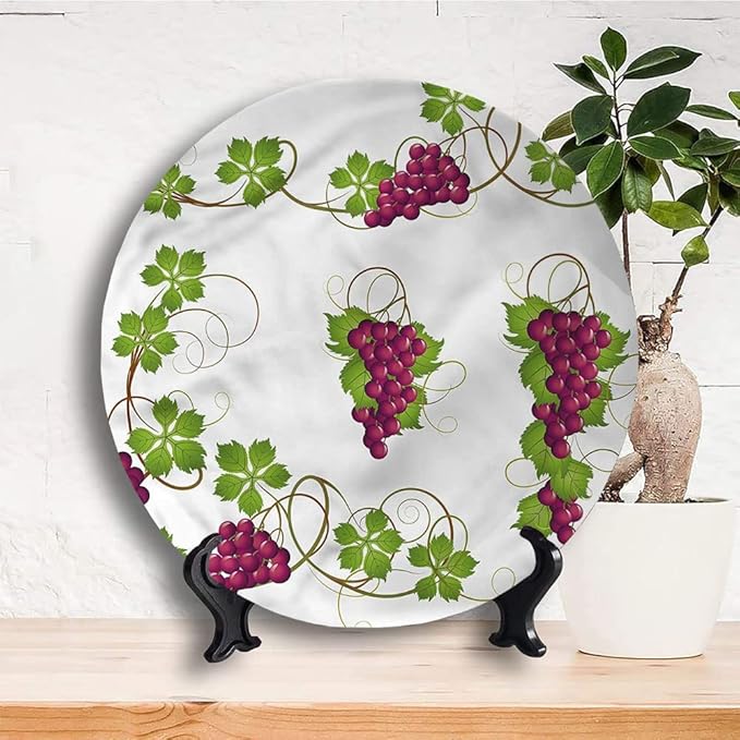 Ceramic Plates, Vine Decorative Ceramic Plates, Agriculture Harvest Yield, 8 Inch, Household Plates Decorative, Multicolor