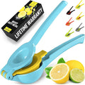 Zulay Metal 2-In-1 Lemon Squeezer Manual - Sturdy, Max Extraction Hand Juicer Lemon Squeezer Gets Every Last Drop - Easy to Clean Manual Citrus Juicer - Easy-to-Use Lemon Juicer Squeezer - Blue/Yellow